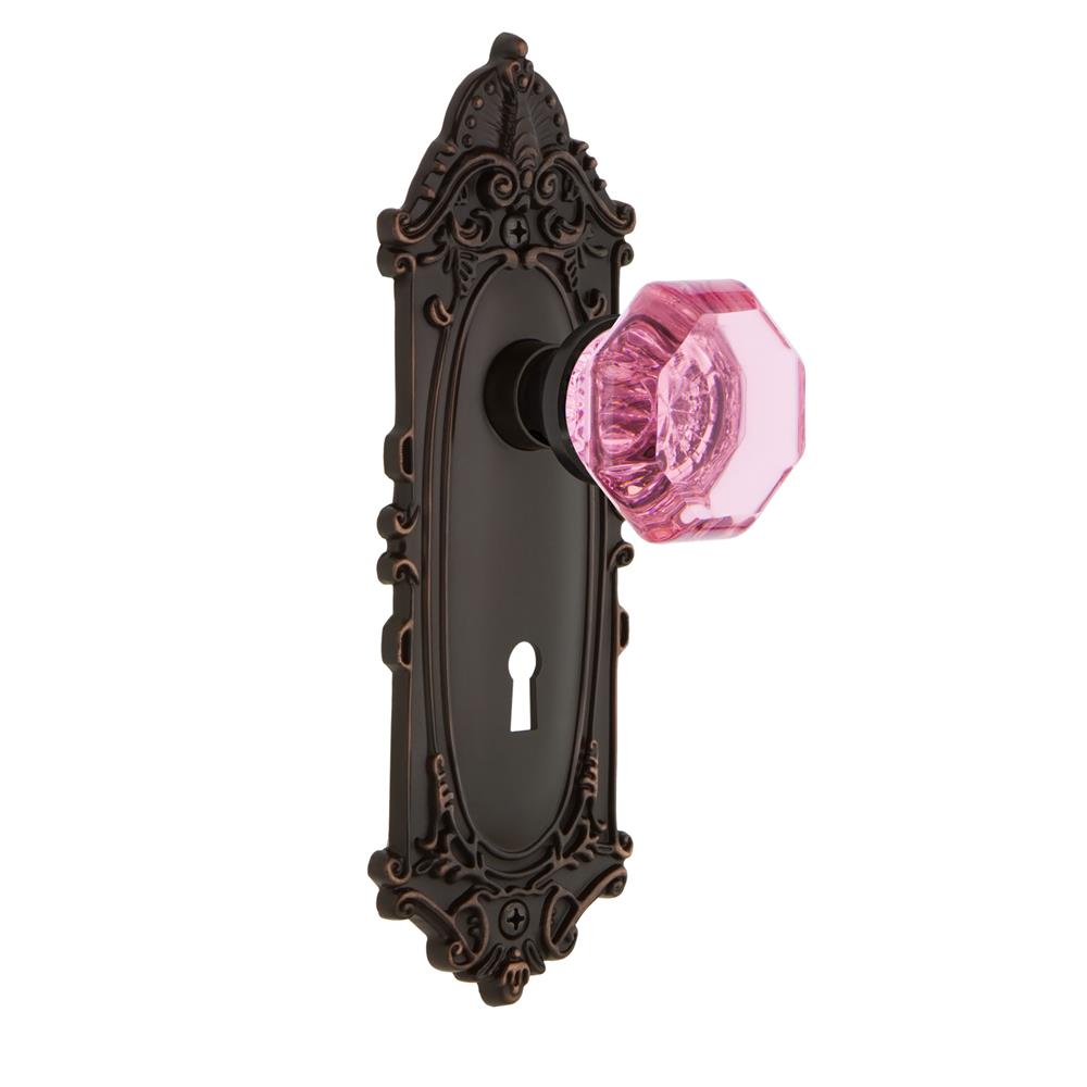 Nostalgic Warehouse VICWAP Colored Crystal Victorian Plate Interior Mortise Waldorf Pink Door Knob in Timeless Bronze